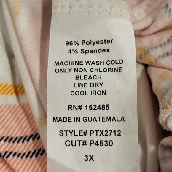 Papermoon Plus Size 3X Plaid Shirt Collared Button Front Orange Pink White Black - Picture 2 of 13